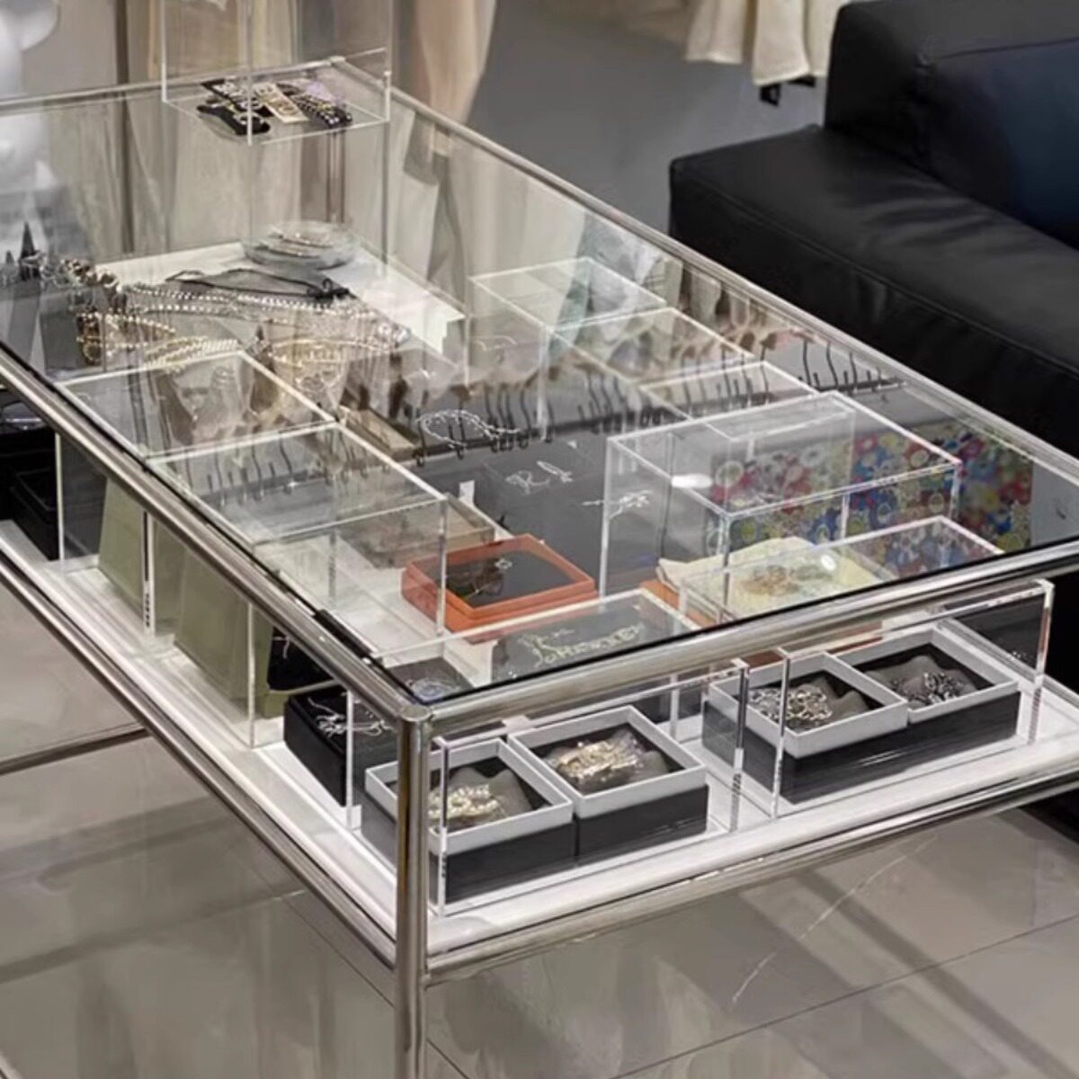 服装店饰品店中间摆放玻璃不锈钢展示台中岛陈列架电脑办公桌道具