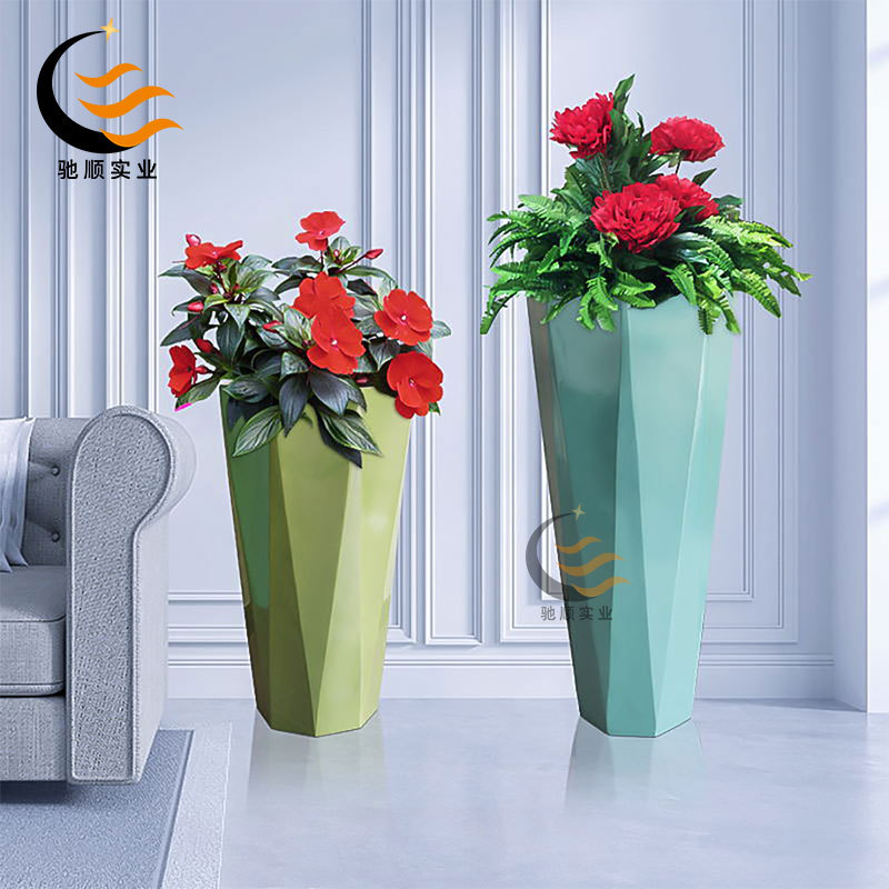 菱形玻璃钢花箱商场酒店写字楼商业广场创意切面花器钻石几何花钵