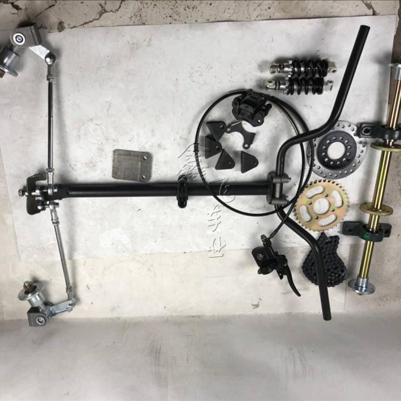 DIY箱子卡丁车改装四轮车悬挂手把转向羊角法兰5寸光胎65CM后轴