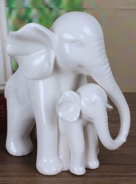 创意母子象陶瓷工艺品客厅酒柜玄关摆件简约现代家居房间装饰品