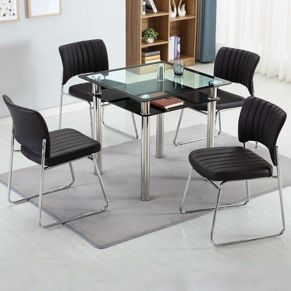 钢化玻璃方桌双层四方桌小户型洽谈桌子简约现家用饭桌正方形餐桌