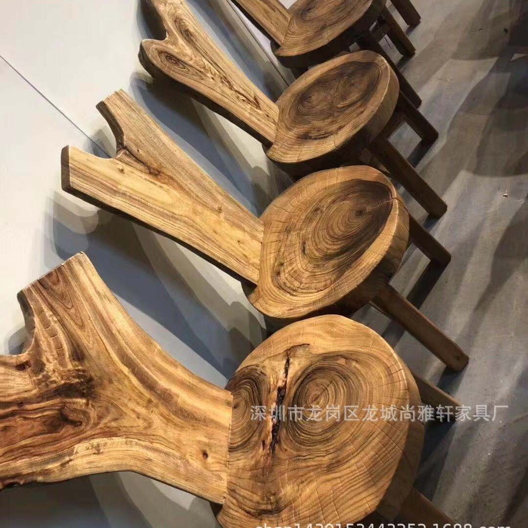 原生态家具香樟木圆形餐椅实木单人泡茶椅创意树叉靠背原木休闲椅