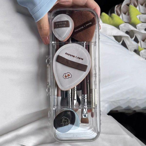 粉扑化妆刷收纳盒旅行便携带盖化妆工具整理盒简约透明美妆收纳盒,收纳整理,化妆刷收纳盒/桶,淘宝优惠券,粉丝福利购,淘宝优惠卷