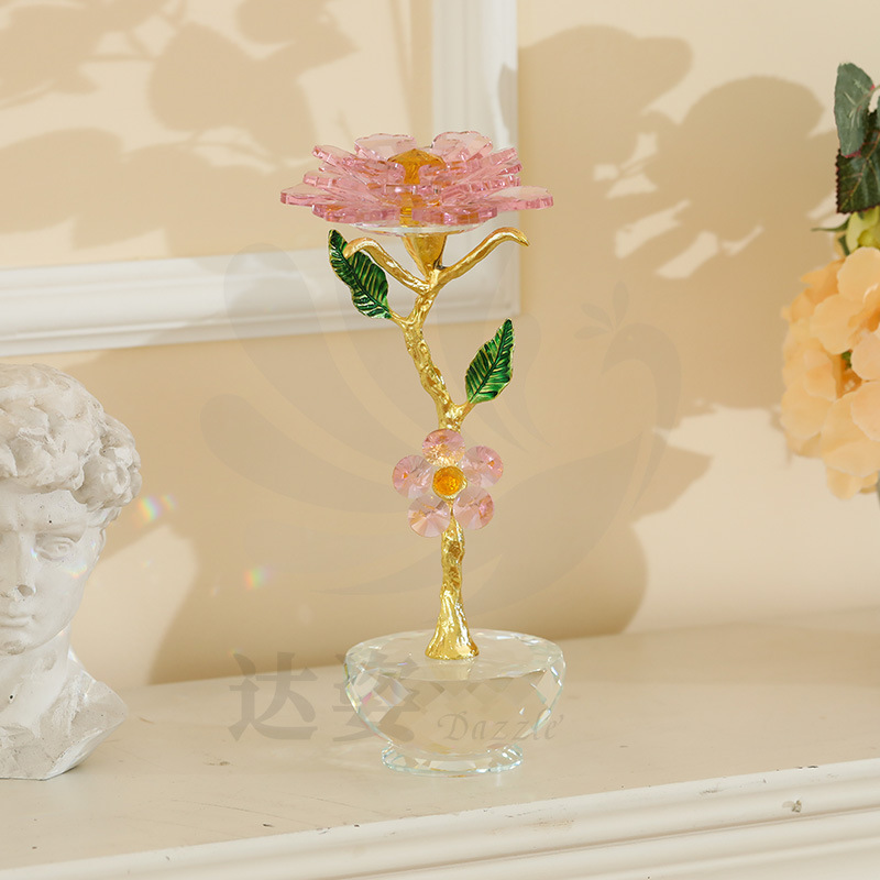 达姿水晶玻璃工艺品摆件玫瑰花创意花朵家居小清新欧式装饰品客厅