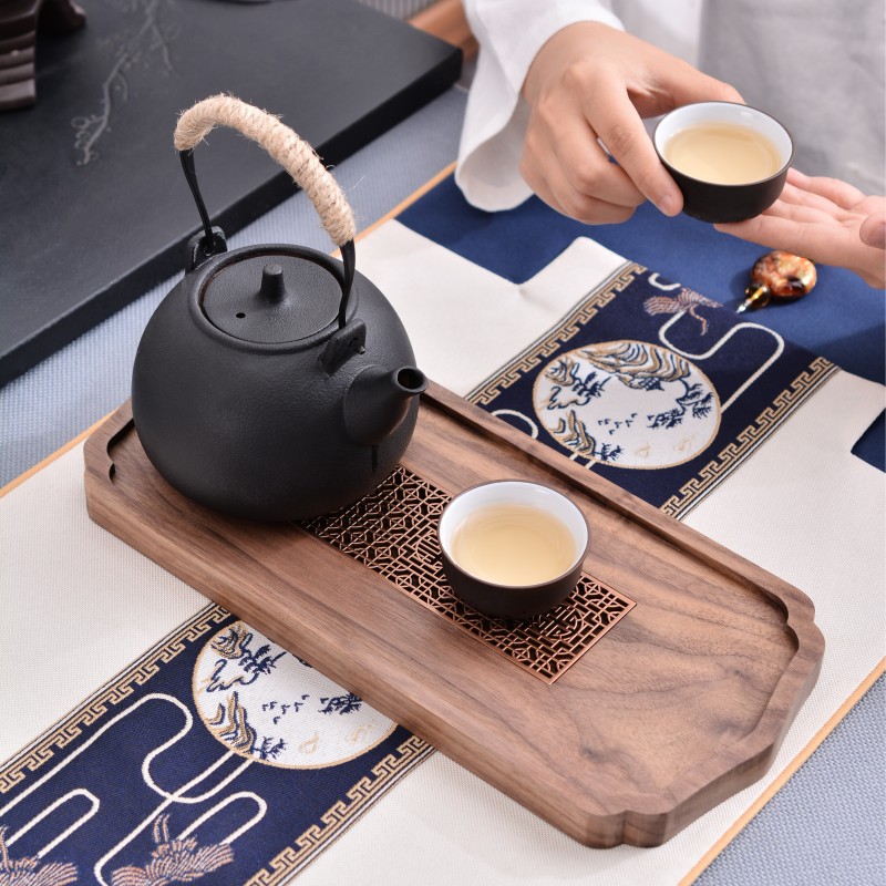 黑胡桃干泡台茶盘实木茶托整块北美原木轻奢中式茶室单人小型托盘