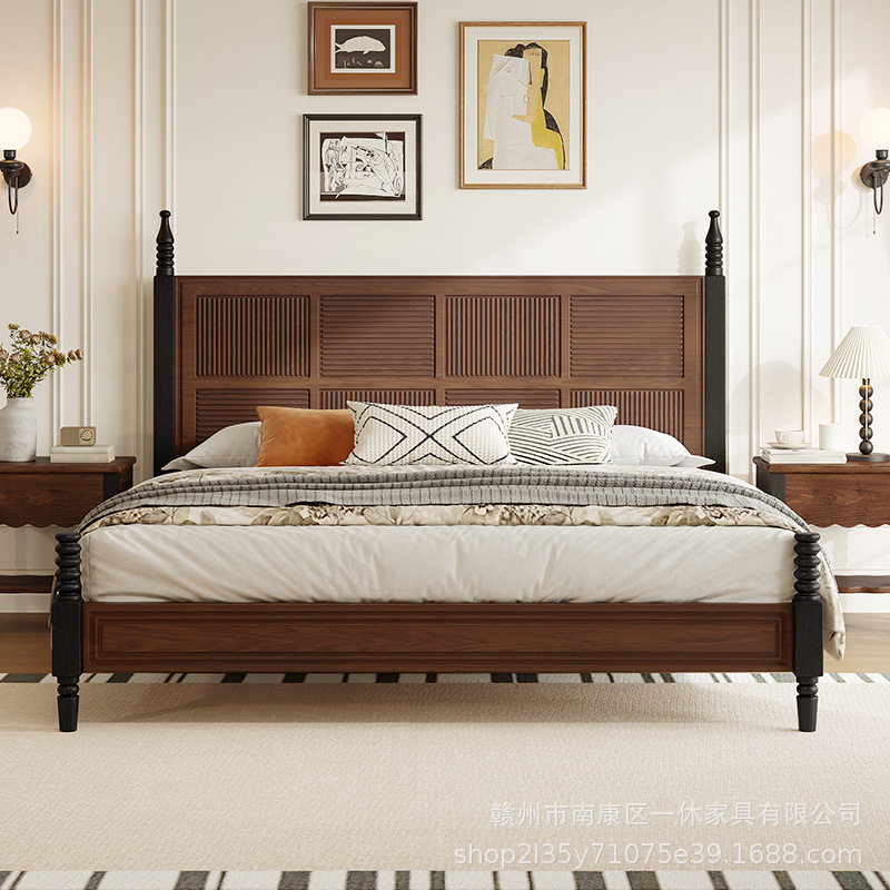 美式实木床法式高级感雕花床屏卧室家具主卧1米8双人大床复古婚床
