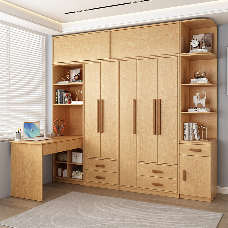 木月实木衣柜橡木书桌柜一体转角组合小户型电脑桌收纳空间大