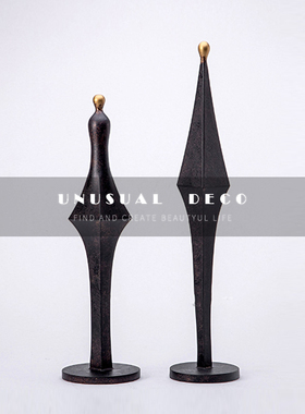 欧式现代极简黑i色菱形几何摆件客厅书房样板间售楼处桌面软装饰