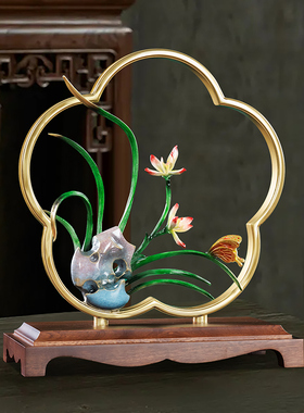 高端黄铜兰花摆件l中式高档客厅玄关装饰工艺品搬新家乔迁之喜礼