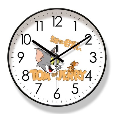 易普拉8002挂i钟客厅时针简约猫和老鼠家用钟表现代自动对时电波