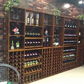 油漆实木红酒架 带酒杯滑轨红酒储存架展示架实木酒架置物