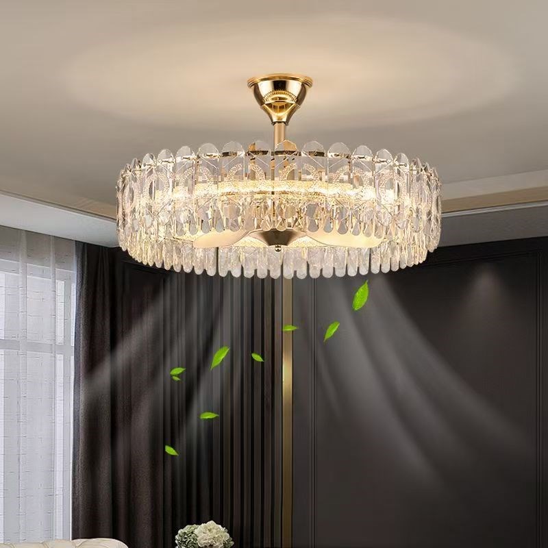 水晶吊扇灯吊扇灯客厅饭厅2025年灯轻奢新款家用大气风扇吊灯卧室