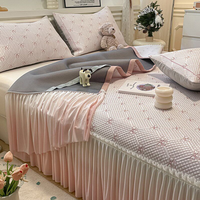 夏季公主风冰丝凉席床裙款三件套凉感冰豆豆空调席软席子可机洗