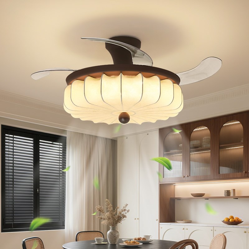 卧室风扇灯中古风氛围感复古法式隐形静音餐厅儿童房间护眼吊扇灯