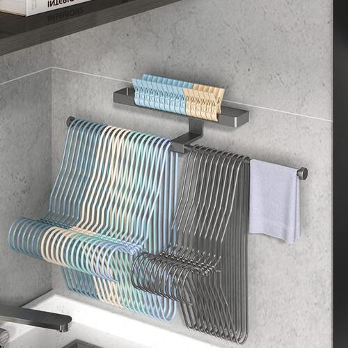 衣架收纳神器家用阳台免打孔墙上壁挂多功能伸缩折叠晾衣架置物架