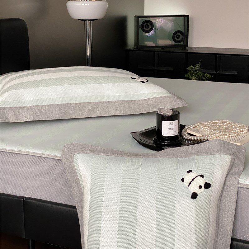 A类毛巾绣冰丝席卡通小熊猫三件套床笠款夏凉席1.5m1.8米空调席子