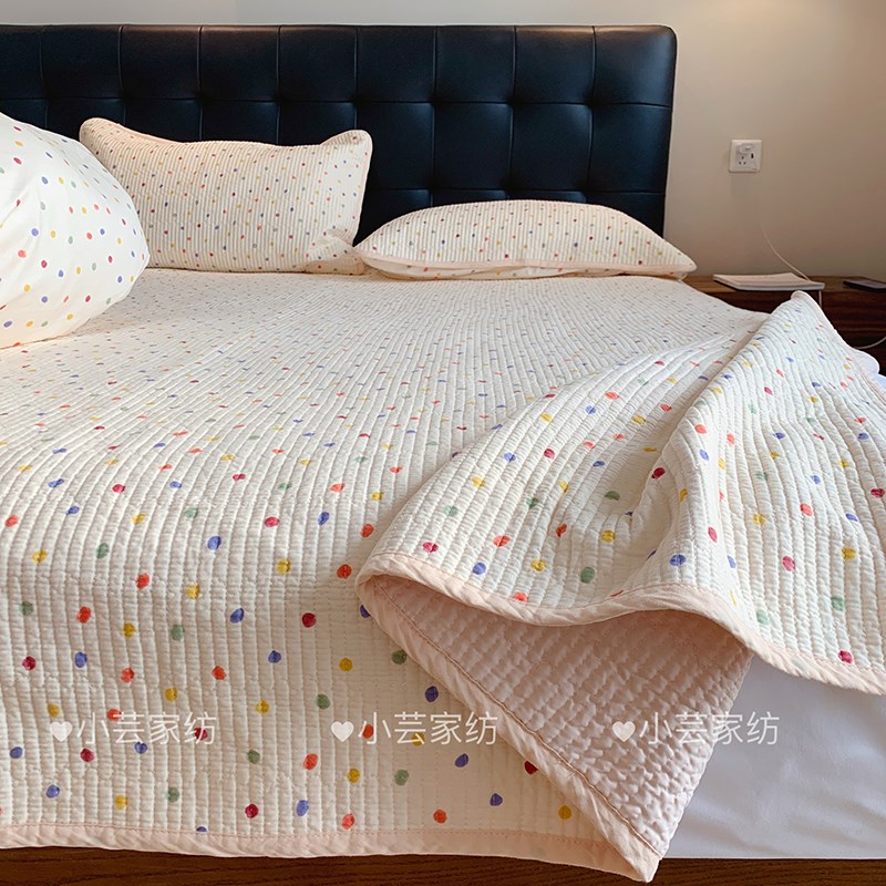 韩式小清新床盖三件套砂洗夹棉绗缝榻榻米床垫1.8全棉四件套