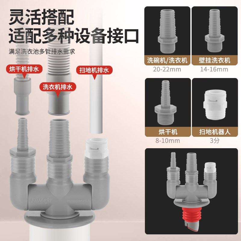 水池烘干机洗衣机下水三通面盆扫地机排水管地漏接头防虫返臭神器