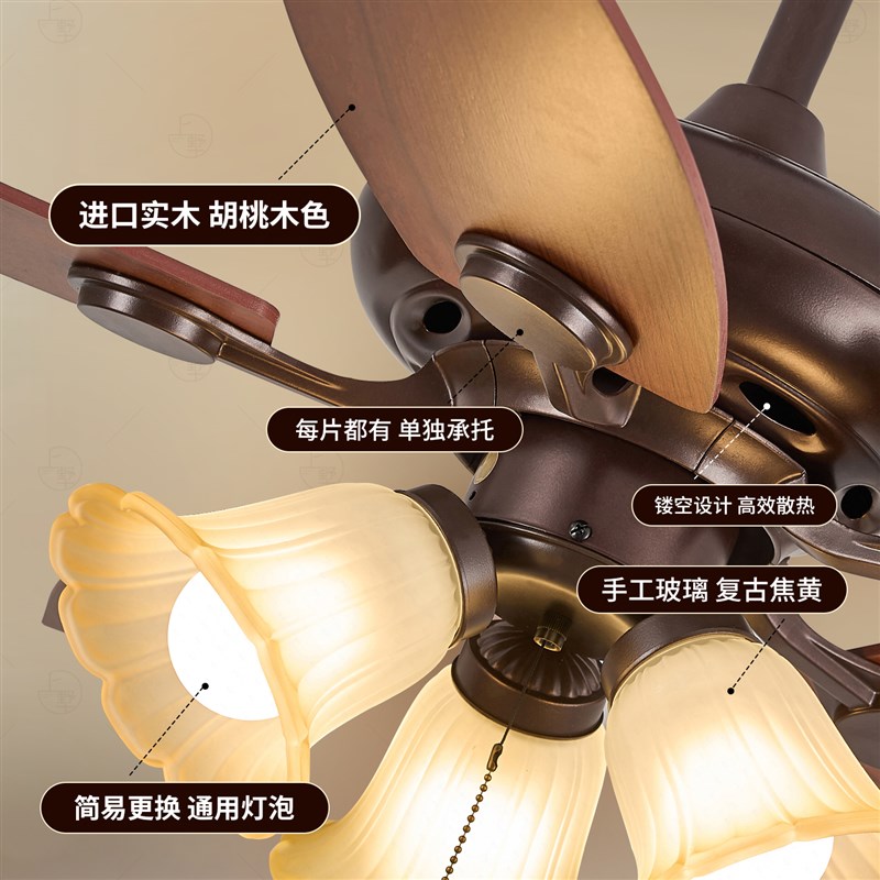 复古中古风餐厅风扇灯一体新型法式美式吊灯2025新款中山灯具卧室