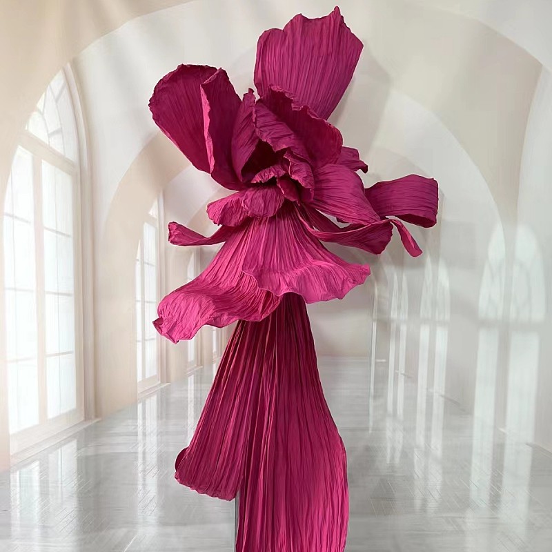 巨型手工白色纸花玫红色立体花婚庆舞台装饰道具美陈橱窗摄影用品