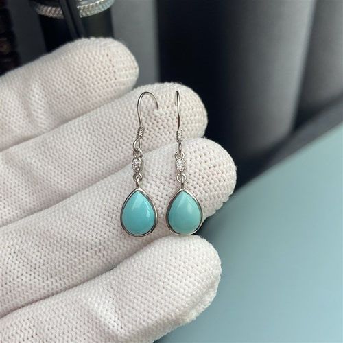 天然绿松石耳钉耳坠925银镶嵌湖北原矿高O瓷玉化料水滴耳环耳钩