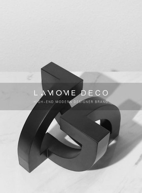 简约现代几何交i错抽象黑色金属摆件玻璃花器家居软装饰品/样板房