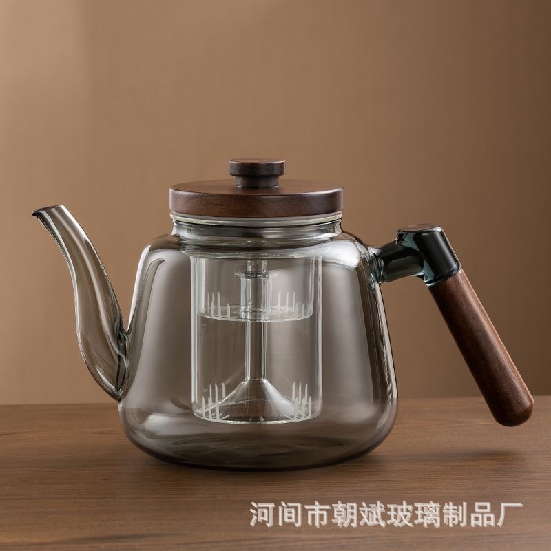高档胡桃木提梁耐高温蒸煮一体玻璃茶壶加厚过滤电陶炉烧水壶