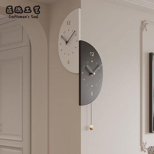 2024新款现代拐角静音双面挂钟简约客厅家用转角时钟餐厅钟表挂墙