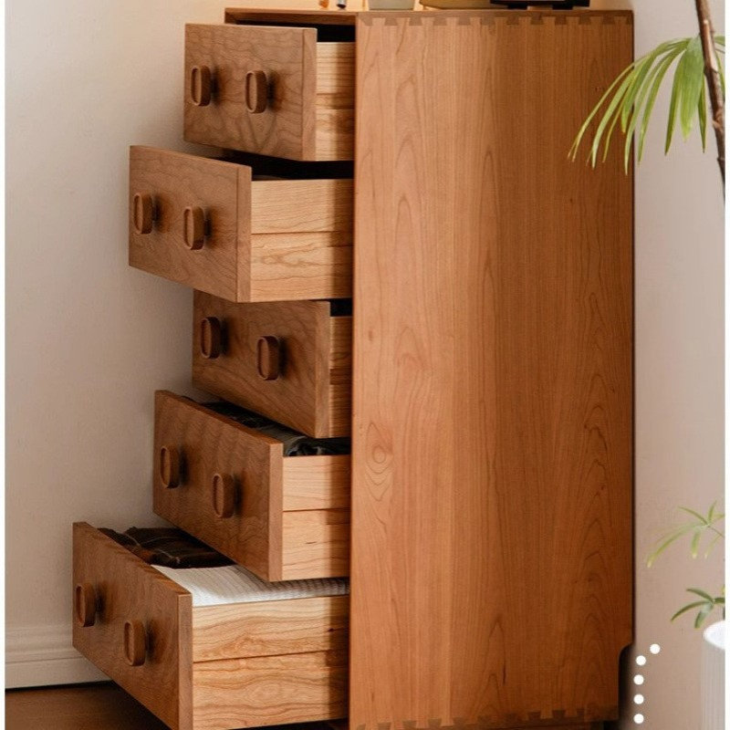 方果五斗柜复古卧室床尾柜客厅靠墙中古柜樱桃木实木收纳六九斗柜