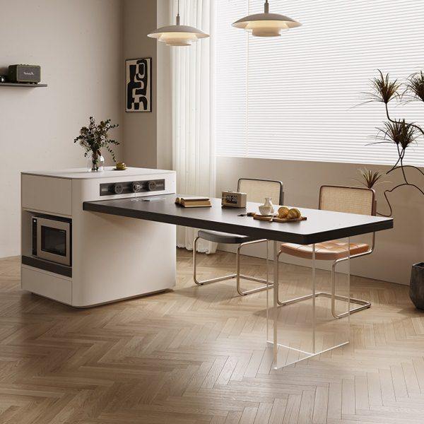 岛台餐桌一体可伸缩岩板奶油风实木家用小户型微波炉烤箱吧台2024,住宅家具,岛台餐桌,淘宝优惠券,粉丝福利购,淘宝优惠卷