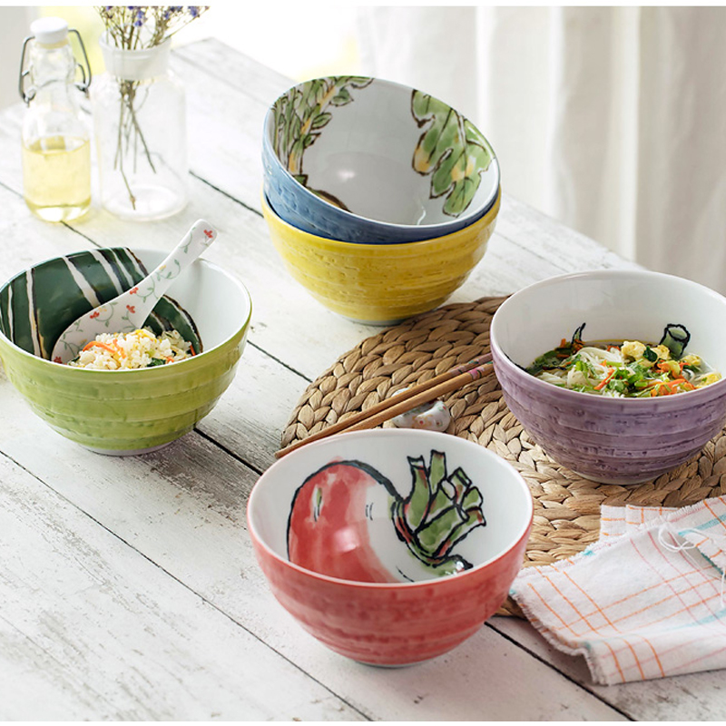 美浓烧 进口餐具 n手绘蔬菜面碗创意饭碗家用可爱陶瓷汤碗大碗