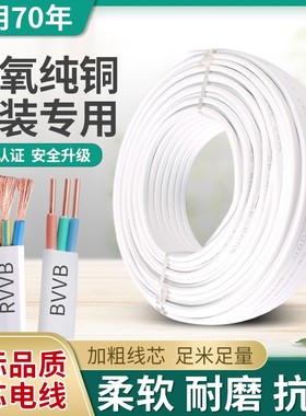 国标纯铜电线2芯3芯1/1.5v/2.5/4/6平方白色护套线家用电缆平行线