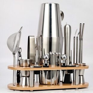 新款入门级不锈钢调酒器23件套波士顿鸡尾酒调制工具包三段摇酒壶