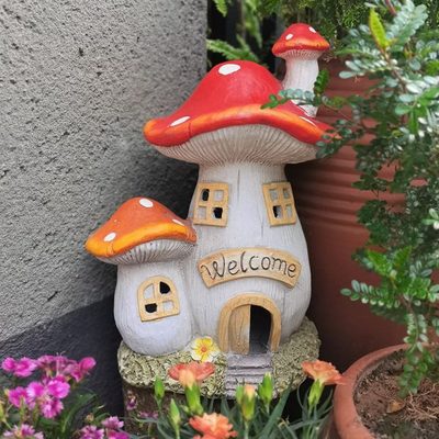 花园庭院装饰创意植物摆件蘑菇小房子欢迎牌院子阳台景观布置造景