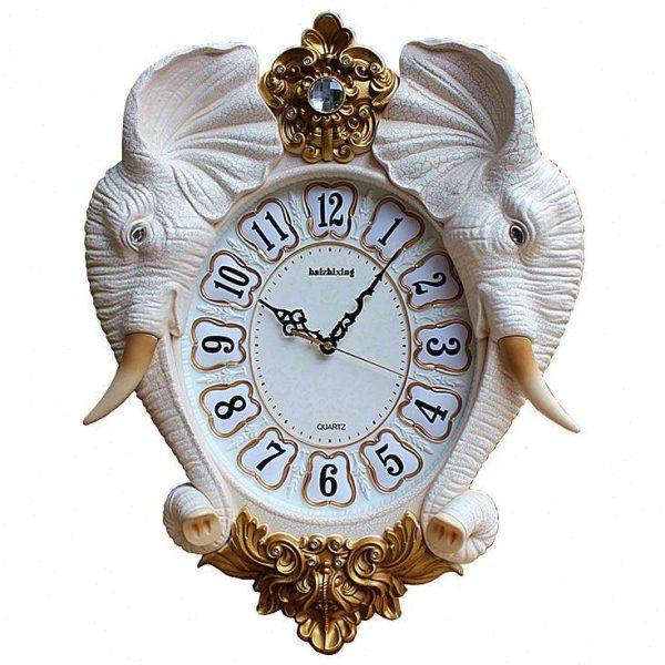吉祥大象挂钟复古田园欧式静音挂钟客厅创意装饰石英摆钟大号挂钟