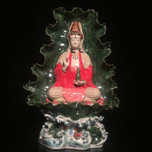 石湾公仔陶瓷观音摆件创意工艺品新居乔迁玄关客厅壁挂家居装饰品