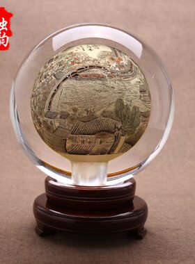 牛年创意摆件中国风礼品内画水晶球办公室桌面送领导高档清明上河