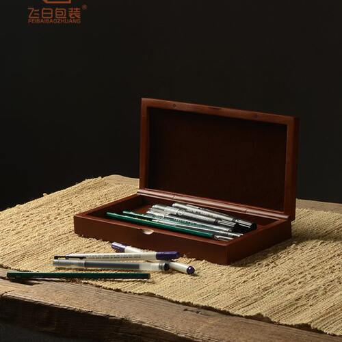 红磁吸笔盒25*13空盒 长条竹铰链笔盒竹木制简约复古创意收纳礼盒