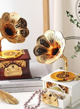 复古留声机家居摆件桌面客厅电视柜酒柜饰品轻奢高档高级感装饰品