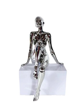 电镀空山基机械j女神坐姿摆件 简约现代抽象人物雕塑 客厅软装饰