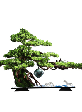 禅意仿真迎客松盆景摆件 玄关柜办公室景观客厅软装饰品酒店造景