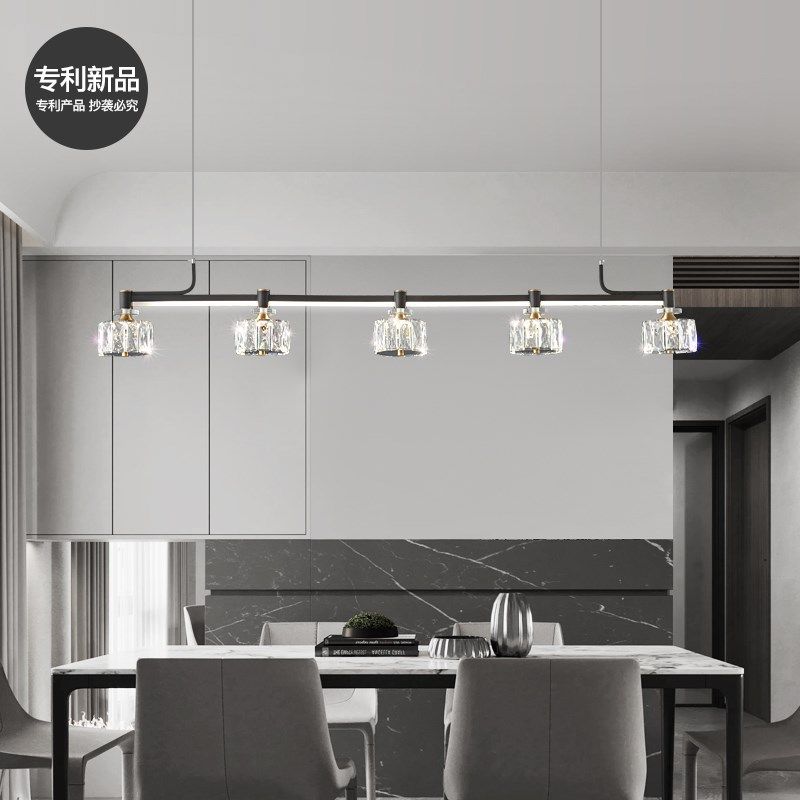 意式全铜极简餐厅吊灯北欧现代简约水晶吧台岛台餐桌一字长条灯具