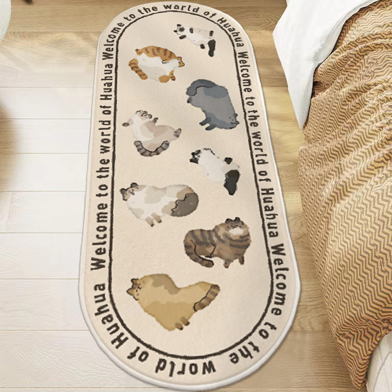 简约卧室床边毯卡通小猫衣帽间脚垫家用儿童房间地毯客厅茶几地垫