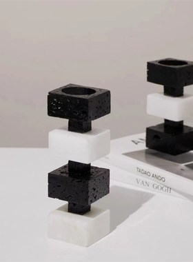 现代简约大理f石黄洞石创意石材花器几何摆件桌面客厅酒店样板间