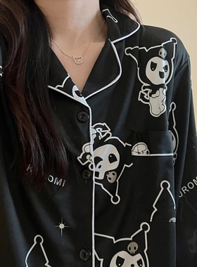 睡衣女春秋款长袖ins网红风2A024年新款黑色库洛米家居服套装