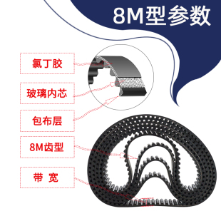 8m同步带 1456同步皮带橡胶工业传动带圆弧齿距8mm齿形带 8m1440