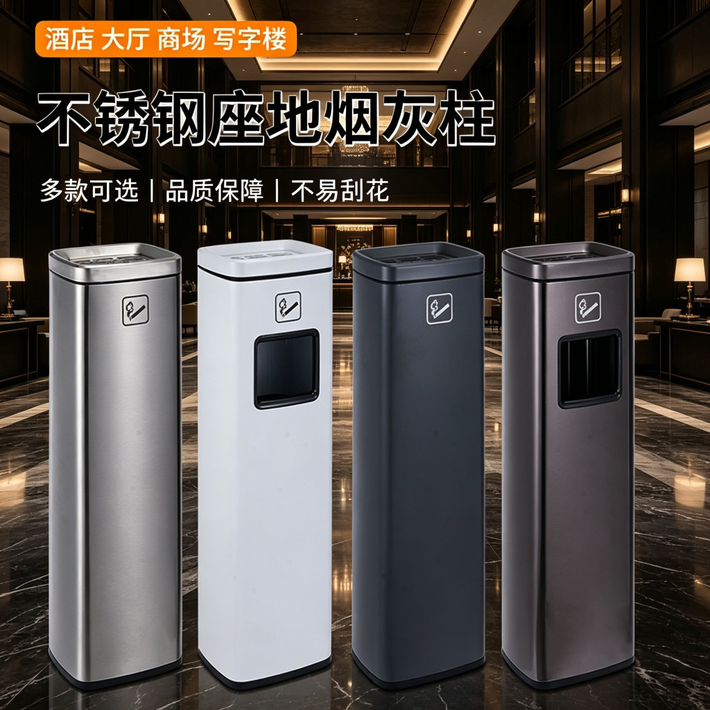 不锈钢立式烟灰柱户外酒店大堂烟蒂柱灭烟缸垃圾桶商用电梯定制