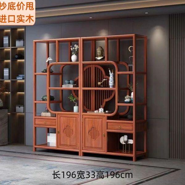 博古架实木新中式多宝阁茶室背景柜茶叶展示架子办公室书架置物架