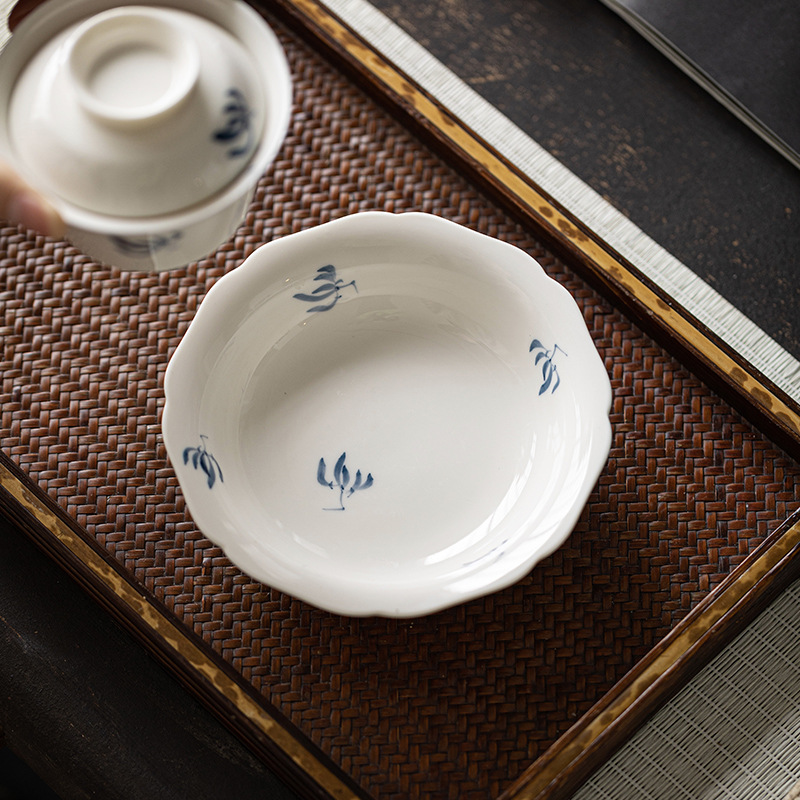 釉下彩纯手绘兰花陶瓷壶承干泡台养壶垫家用简约可蓄水茶壶垫茶具