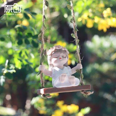 创意可爱卡通少女秋千摆件户外庭院花园树上阳台造景布置装饰挂件